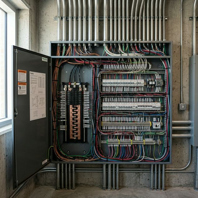 Commercial electrical panel with multiple conduits