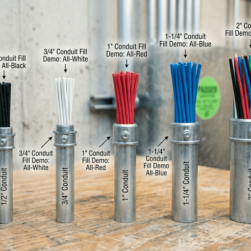 Multiple EMT conduit trade sizes compared side-by-side