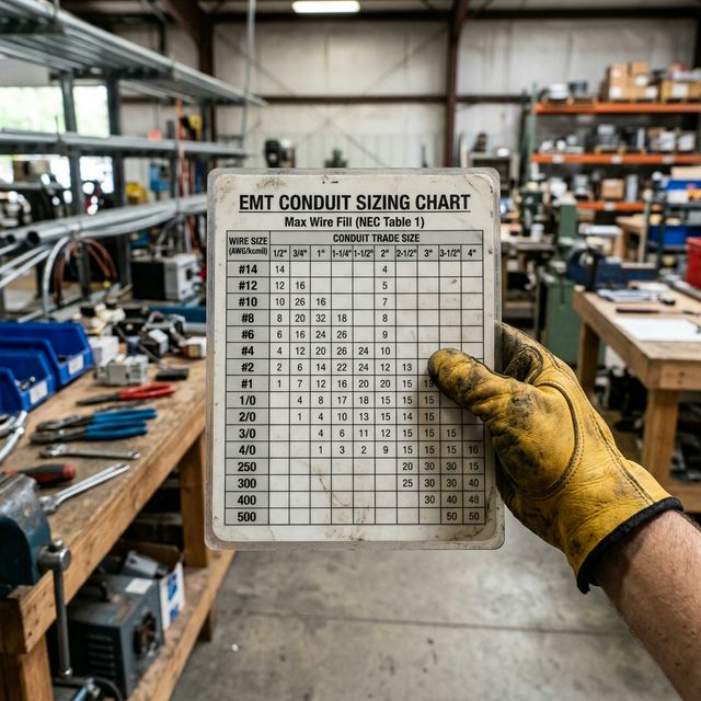 Conduit sizing chart on a printout
