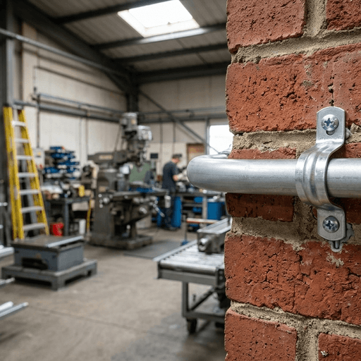 Conduit Support Installation Conduit strap fastening EMT to a brick wall