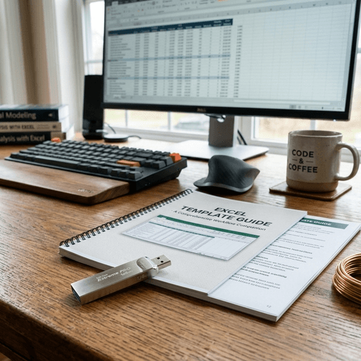 Excel Template Guide Setup USB drive and printed Excel template guide on desk