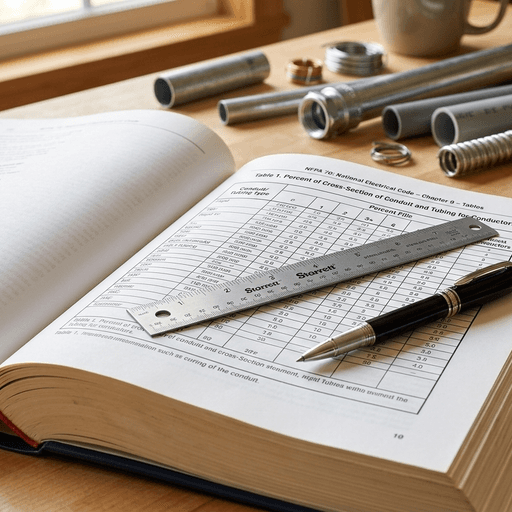 NEC code book open to Chapter 9 Table 1