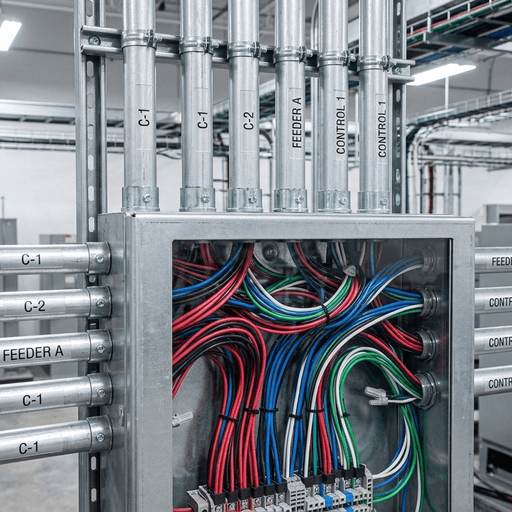 1-inch EMT conduit entering a junction box