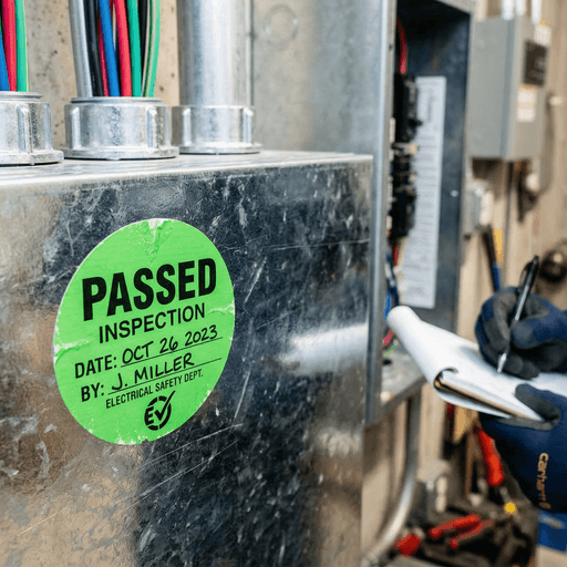 Passed Inspection Sticker Passed inspection sticker on galvanized electrical panel