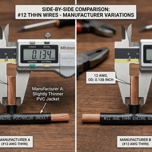 Side-by-side comparison of two #12 THHN wires with gauge